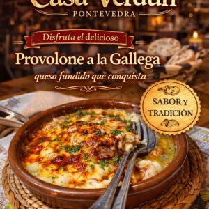 Provolone a la gallega (con tomate, lacón, grelos, chorizo y pimentón)